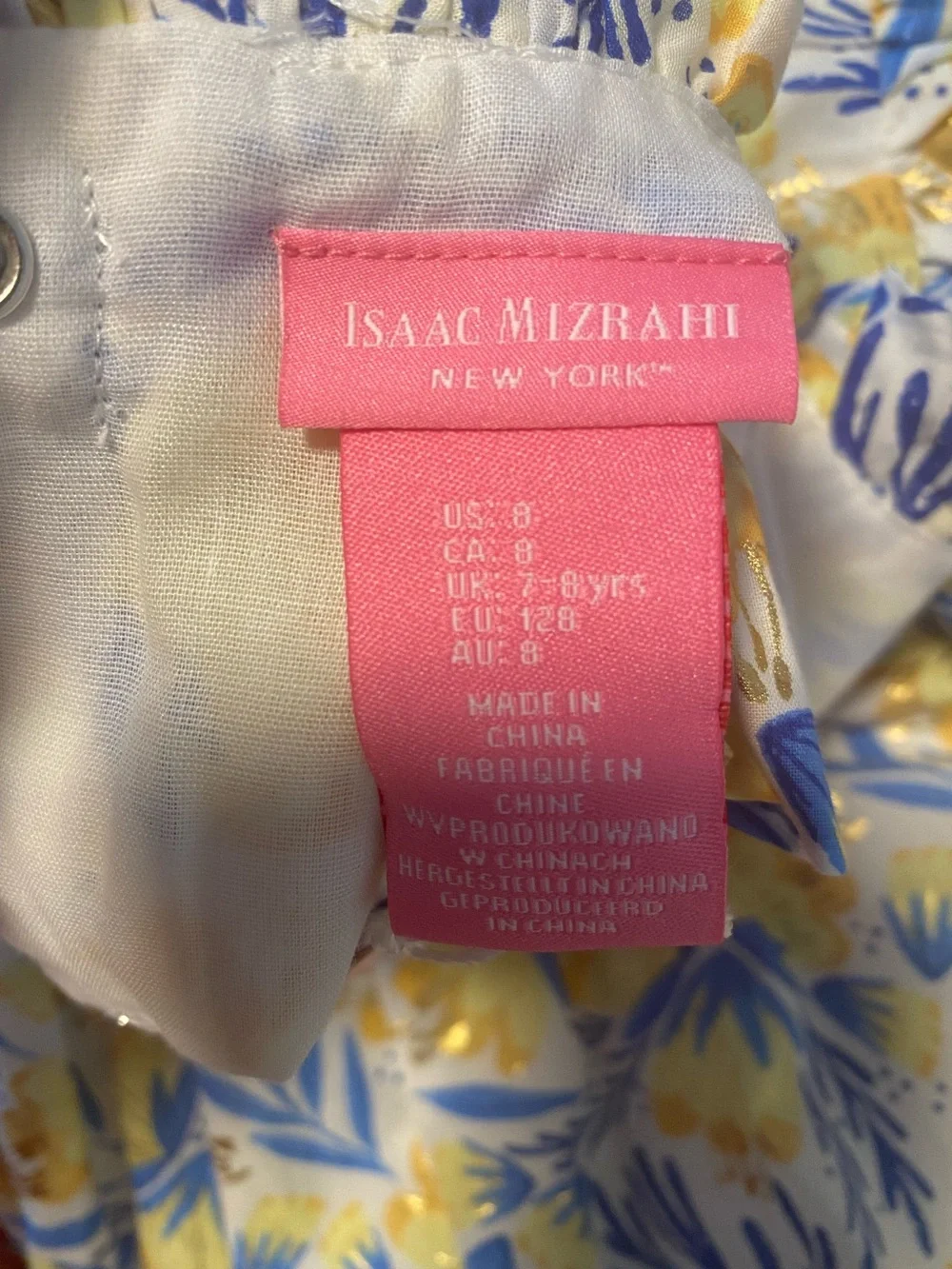 Isaac Mizrahi Yellow and Blue Floral Ruffle-Shoulder Cotton Dress